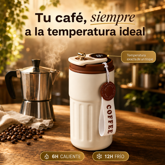 Vaso termo digital LumoShop para mantener bebidas a temperatura ideal, con pantalla y diseño ergonómico para bienestar.